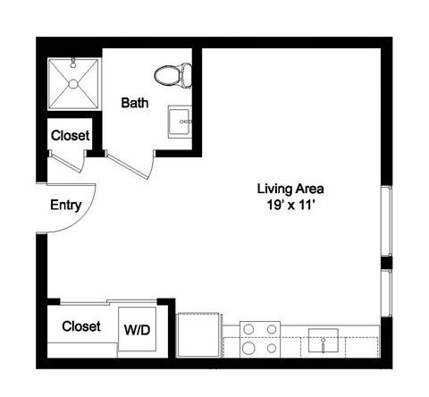 Floor plan for studio, 1 bath, 428 sqft